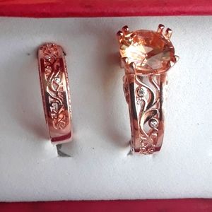 Bridal Set Morganite Rose Gem s925 sz 7